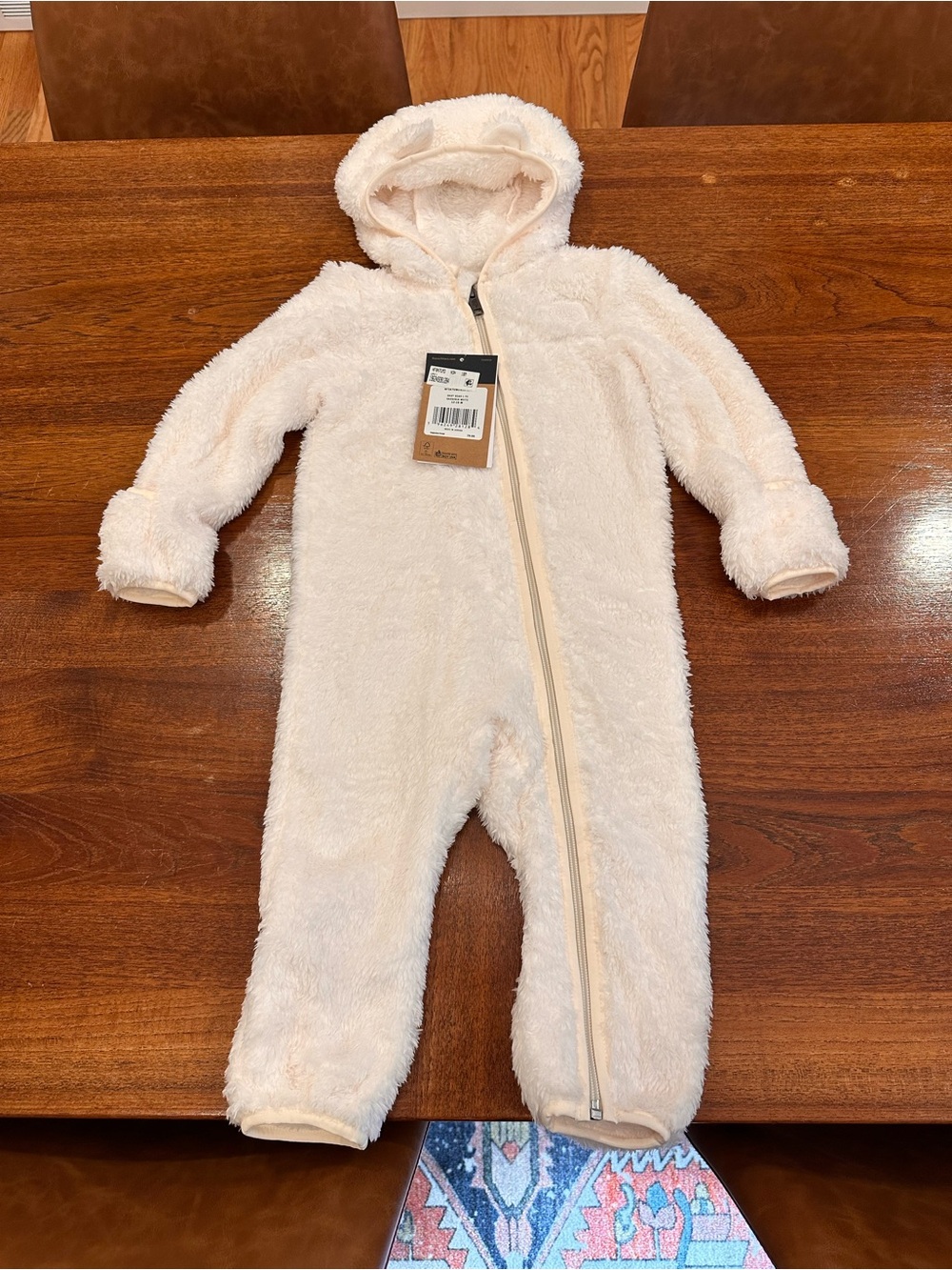 NWT The North Face Baby Bear Hooded One-Piece, Gardenia White, 12-18 Months